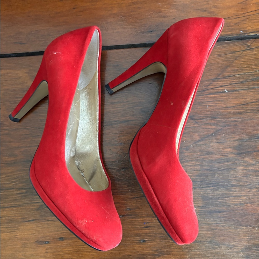 FRANCO SARTO Womens Size 9 Red Suede-Like Stiletto Heels Pumps Classic
